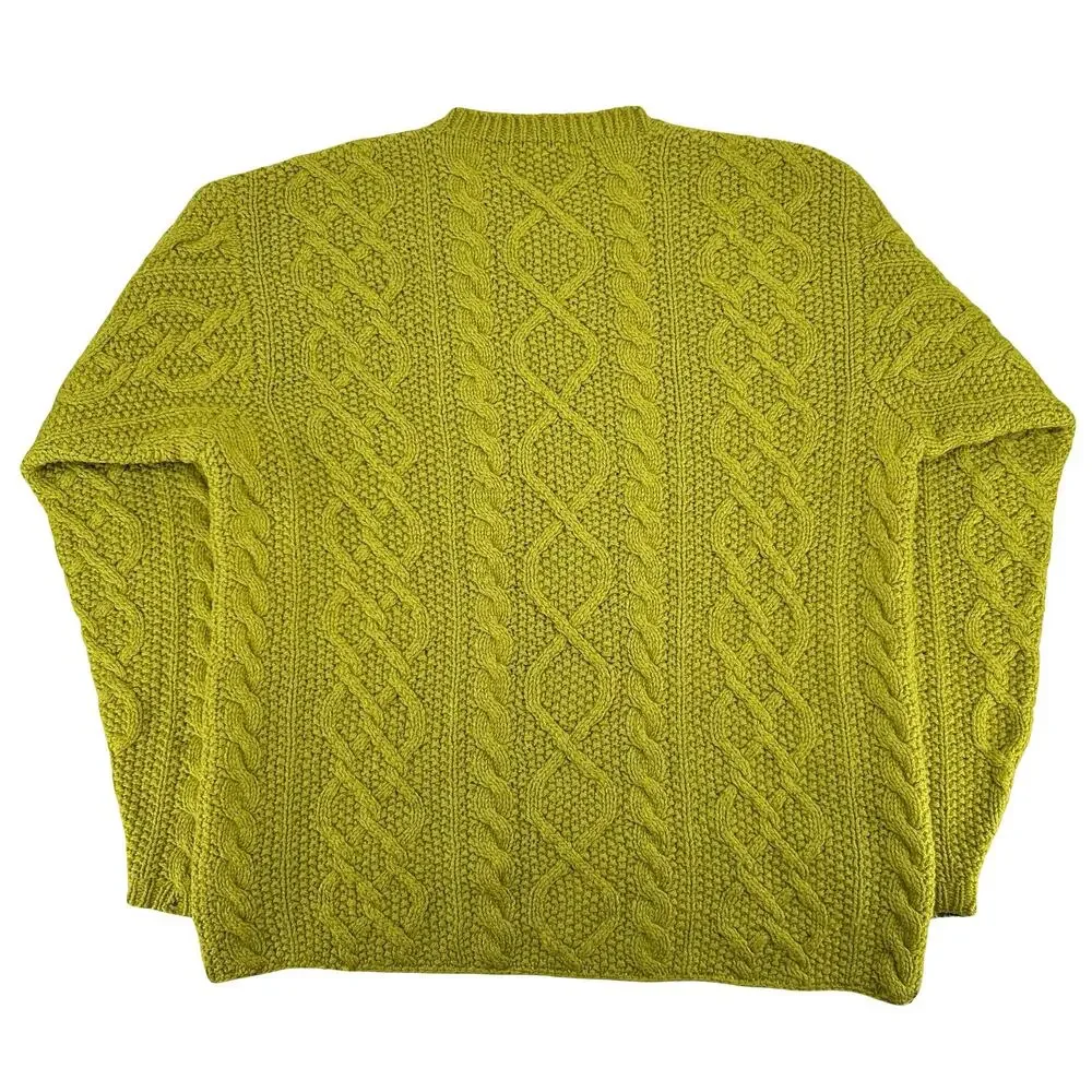 VTG Mens Lime Green J. Crew Wool Chunky Fisherman Cable Knit Crewneck Sweater LT